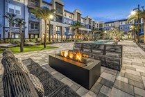 Outdoor courtyard with fire pit area