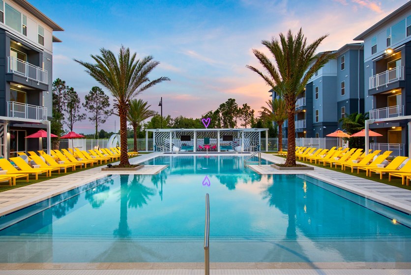 Apartment Pool With Palm Trees